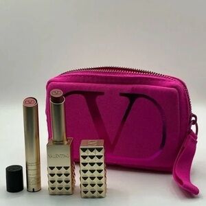 Valentino Spike Lipstick Pink Pouch Gift Set - 123R Strike A Pose & 100R Refill